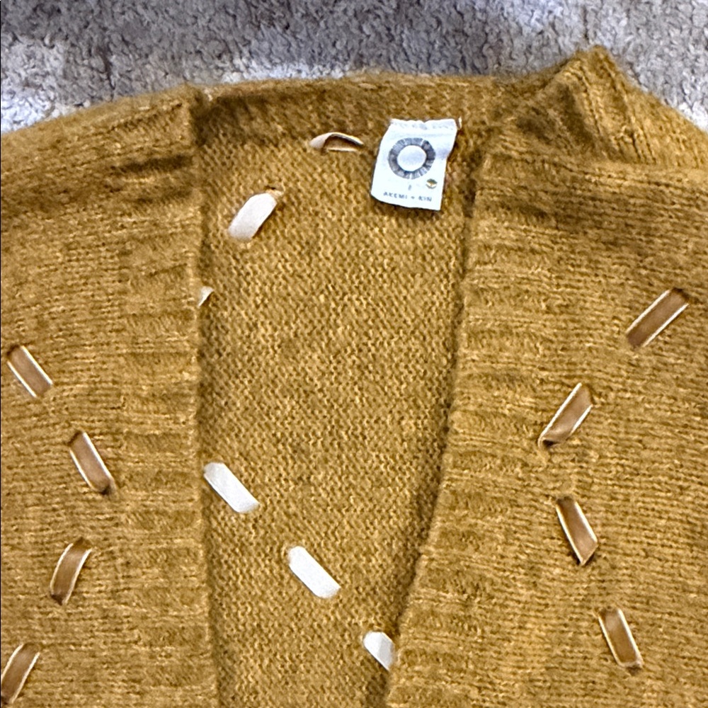Anthropologie Akemi + Kim Janet Velvet Ribbon Cardigan Sweater - One Size